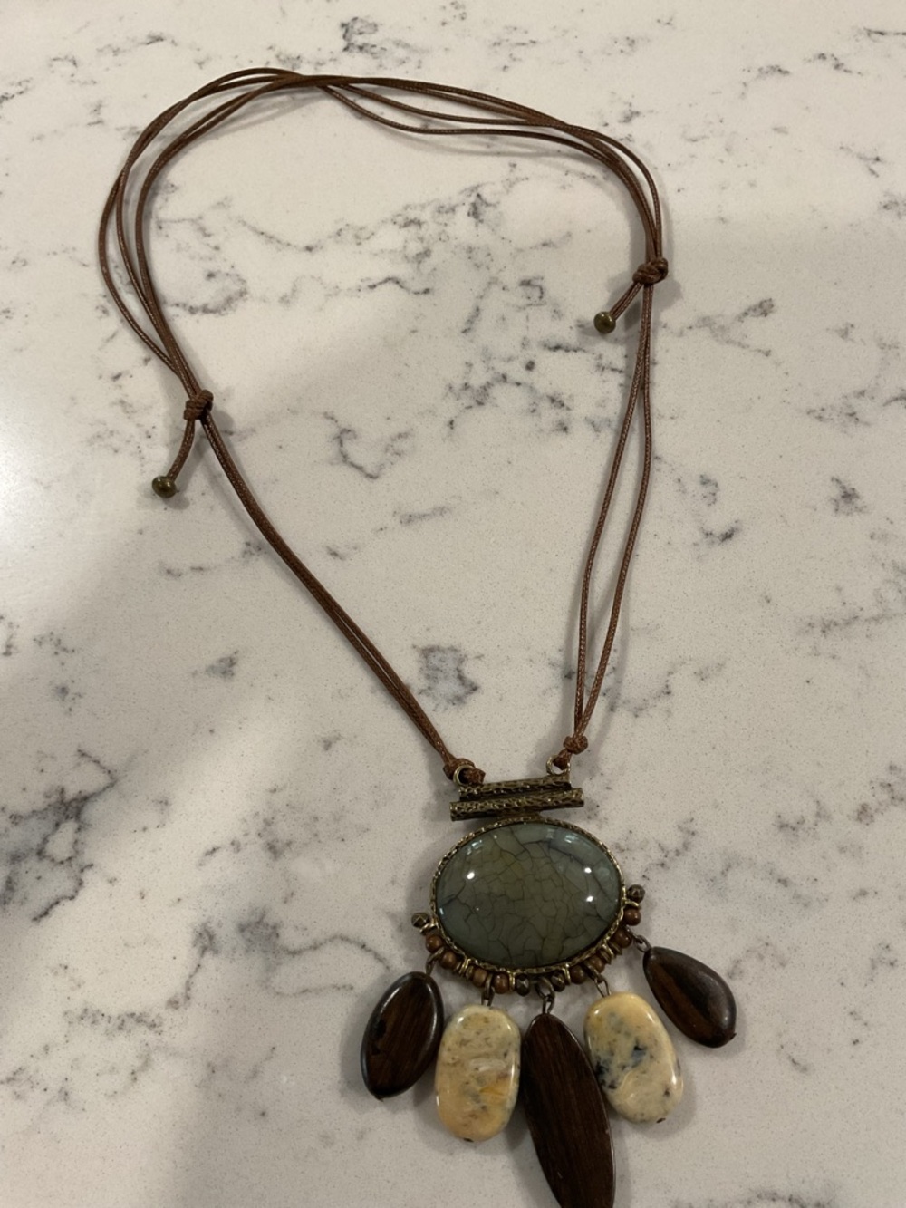 Like New Premier Designs Rockport Necklace Earthy Stones Brown Cord